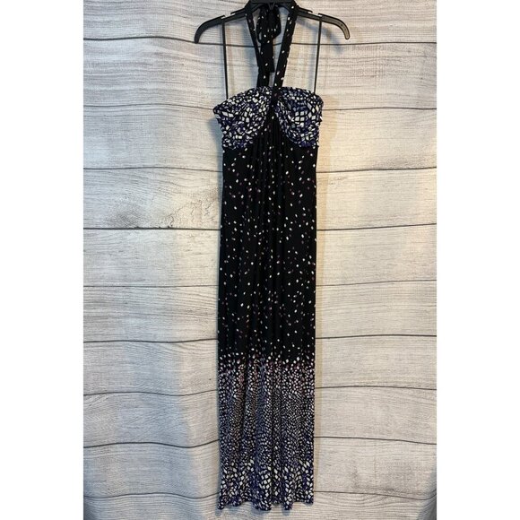 MSK Black & Purple Maxi Dress Confetti Print Size 10 - Picture 1 of 4